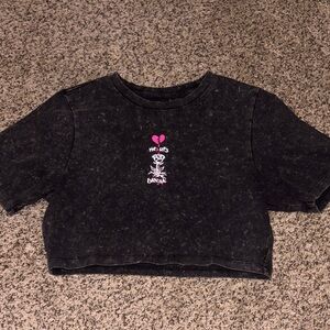 Black 'Hearts Break' Graphic Crop Tee